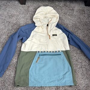 L.L. Bean Multicolor Hooded Jacket - Cream, Blue, Green